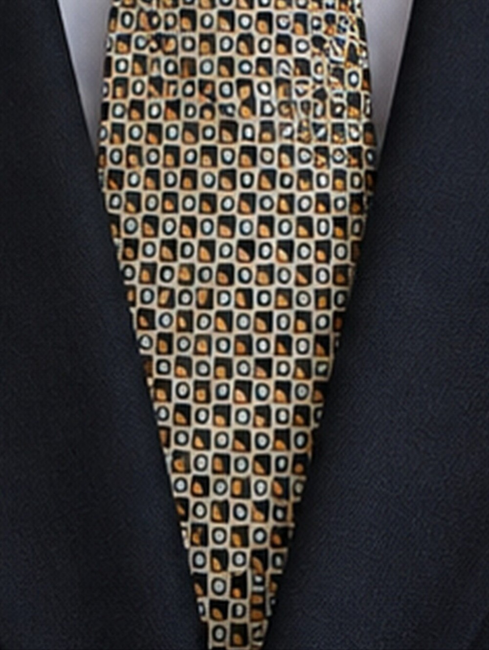 Robert Allan Geometric Necktie – Tan, Black & Cream